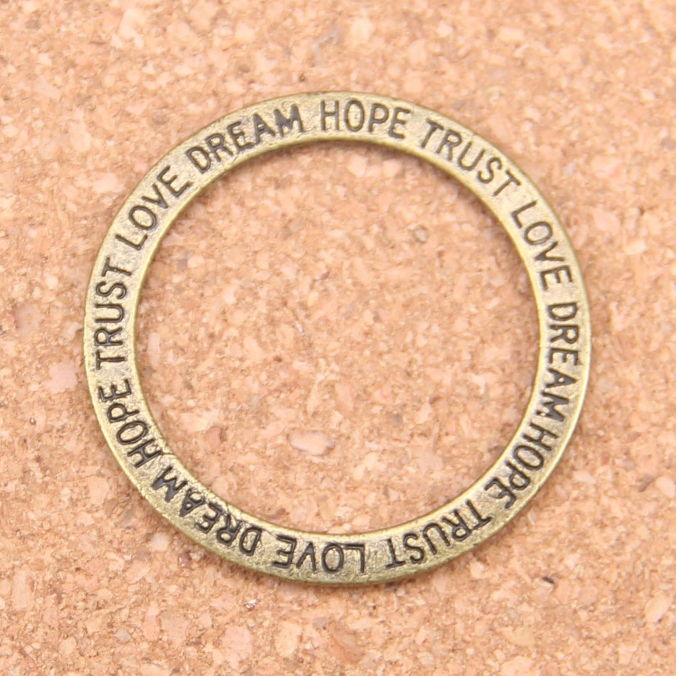 Antique Silver Plated Bronze Plated circle love hope trust dream Charms Pendant DIY Necklace Bracelet Bangle Findings 35mm260z