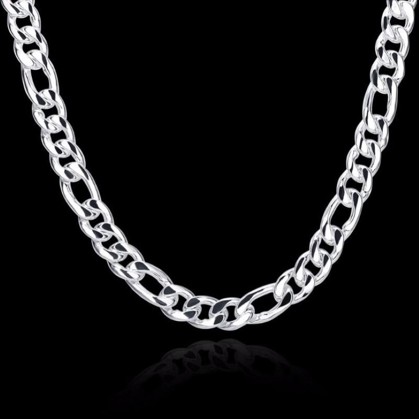 24 Pure Real 925 Sterling Silver Figaro Chains Halsband Kvinnor Män smycken pojke vän gåva 60 cm 10mm colier hel256d