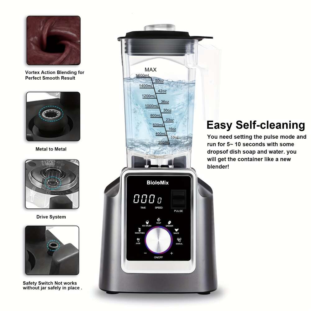 600 ml Biolomix, digitales automatisches Programm, professioneller kommerzieller Mixer, BPA-freier Mixer, Entsafter, Küchenmaschine, ideal für Eis, Smoothies, Obst – inklusive Doppelpack