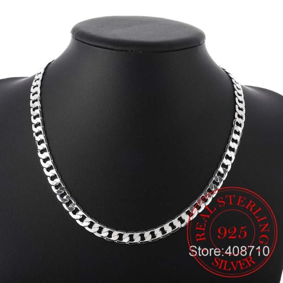 Chaînes 925 Sterling Argent 8mm 16-24 pouces Hommes Collier Chaîne latérale Déclaration atmosphérique Cadeau Fête Bijoux211a