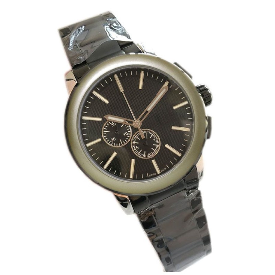 Montre pour hommes Chrono chronographe tout en acier inoxydable cadran noir montres à mouvement à quartz pour hommes montre de luxe poignet 162q