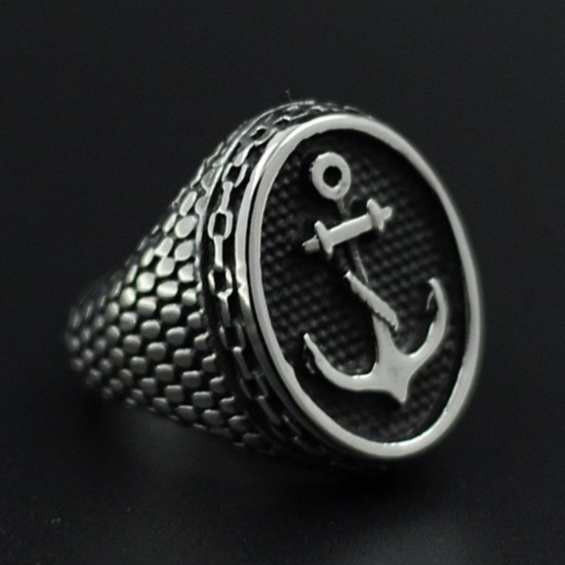 Joyería Punk de moda, anillos de ancla para nudillos de acero inoxidable 316l para hombre, anillo de calavera plateada de motorista de titanio Men306r