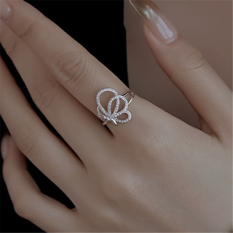 Butterfly Diamond Ring Woman 925 Sterling Silver Designer Rings for Women 5A Zirconia Luxury Jewelry Casual Daily Outfit Travel Friends Birthday Present Box Storlek 6-9