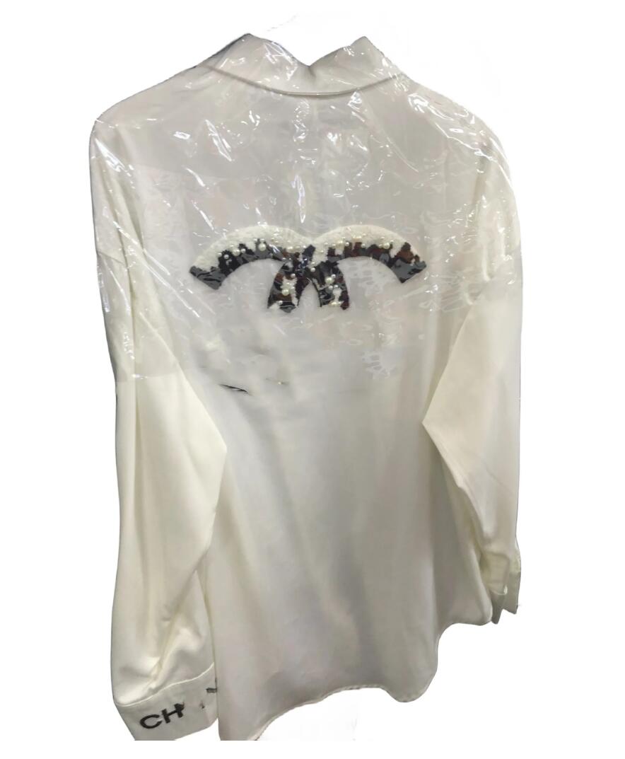 Женские свободные блузки с отложным воротником и рукавами палаццо, вышитыми буквами и логотипами, рубашки SMLXL