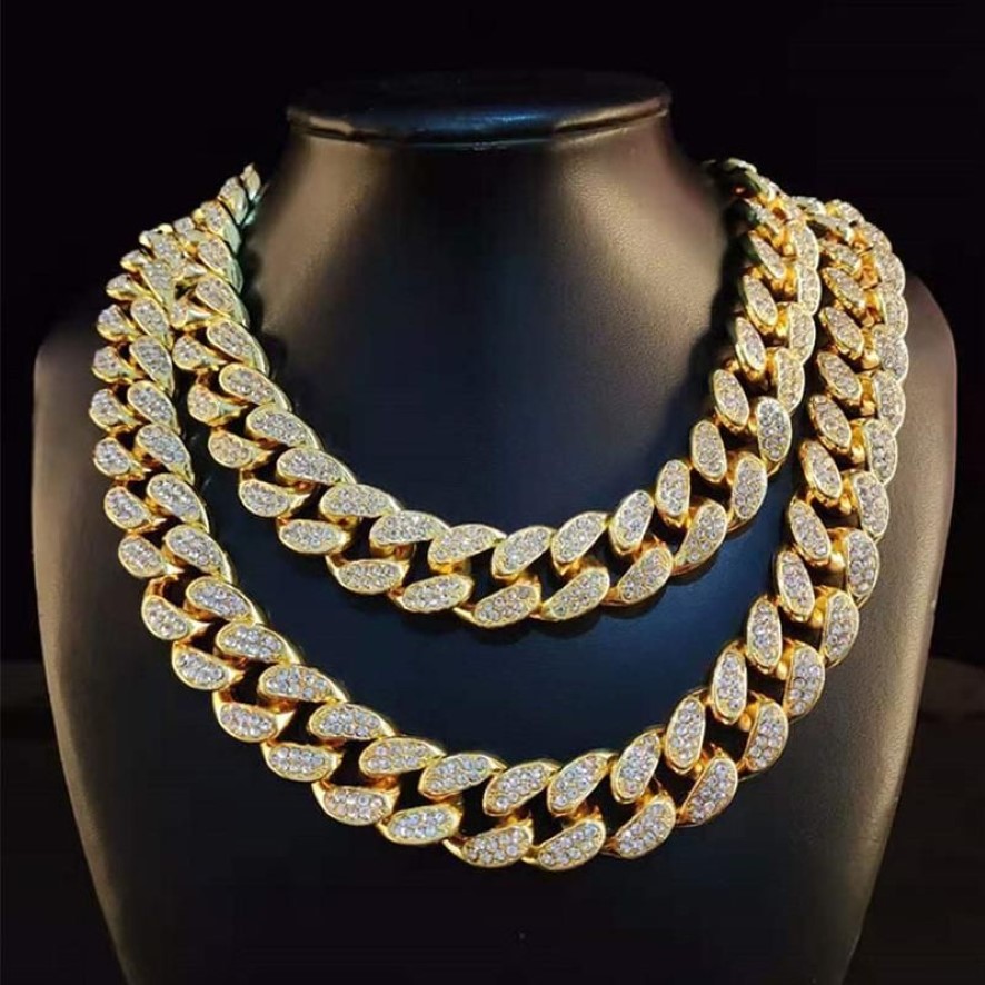 Correntes Mulheres Homens Ouro Prata Cor Cadeia Bling Miami Iced Out Rapper Colar para Hip Hop Cuban Link Jewelry256g