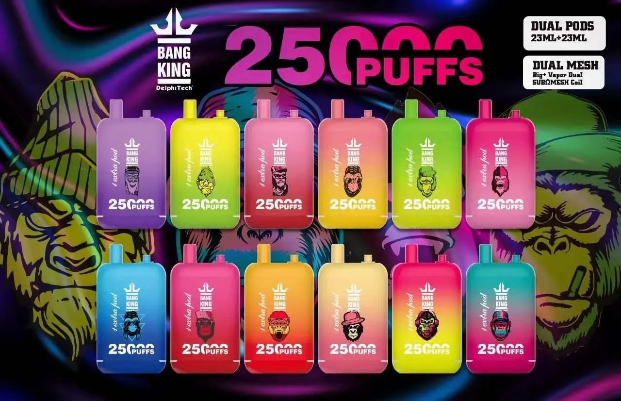 Bang 25000 Bang King 25000 Nicotina resistenza 5% 3% 2% 0% Capacità di pod 23 ml Batteria da 650 mAh Type-C bobina di tipo Crazvapes 25000 sbuffi