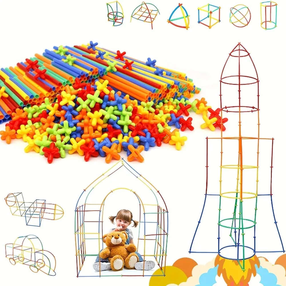 Новая конструкция STEM, 100 шт., креативные соломенные пластиковые строительные блоки для дома и улицы, Монтессори, развивающие игрушки для детей