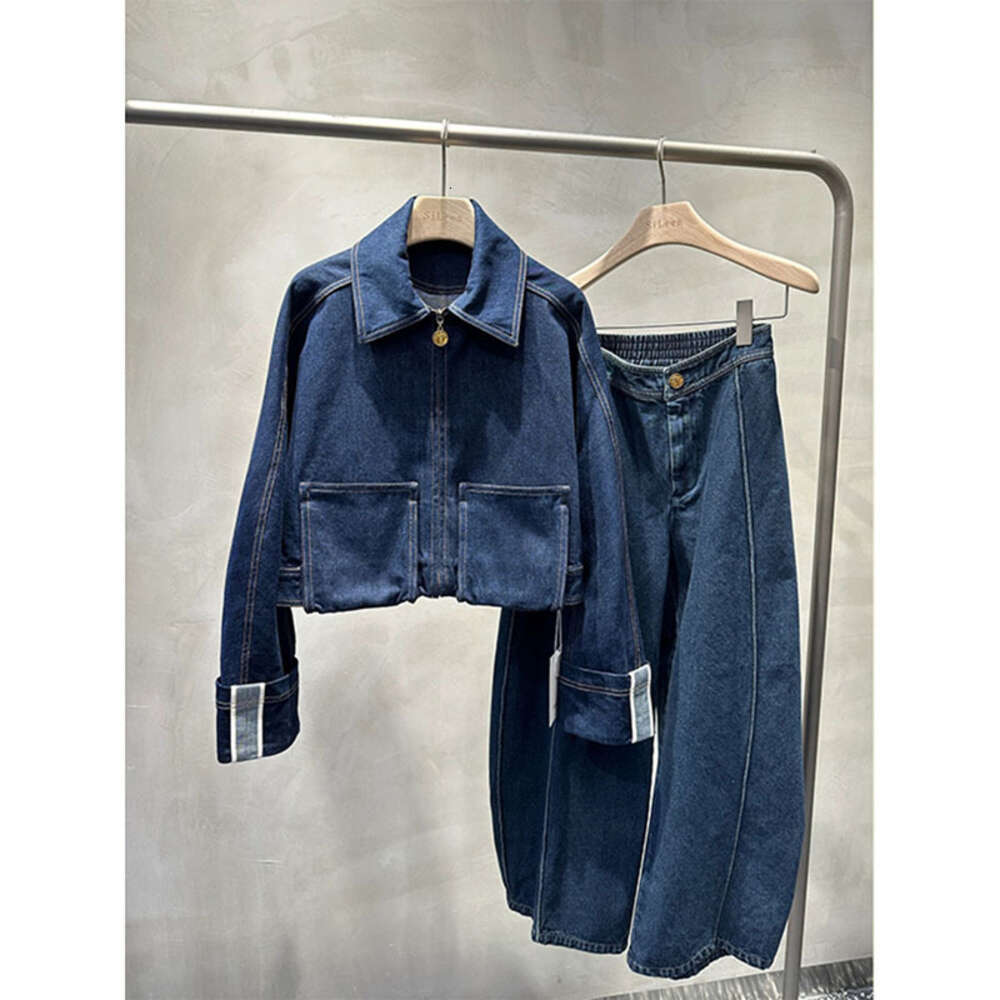 13733 Autumn Outfit Paired with Spicy Girl Blue Denim Two-piece Set for Women's Maillard Outfit