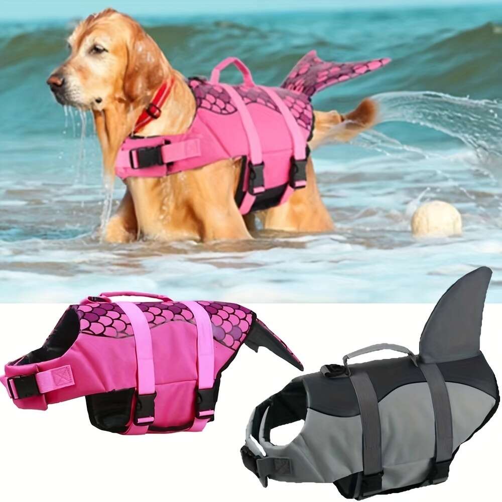 1 peça de roupa de banho para animais de estimação tubarão sereia, colete salva-vidas, roupas de natação, fantasia de verão para cachorro, roupas de banho