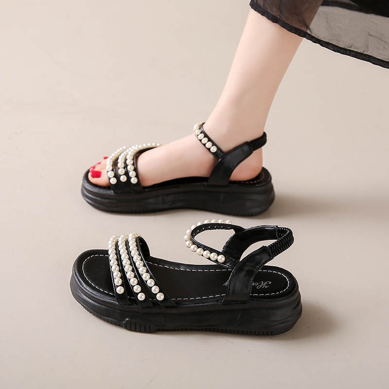 2024 sommer neue Frauen Komfortable Outdoor Sandalen Breite fuß Casual Perle eleganz Hausschuhe Runde auf Plus Größe Alias Mujer 38-40