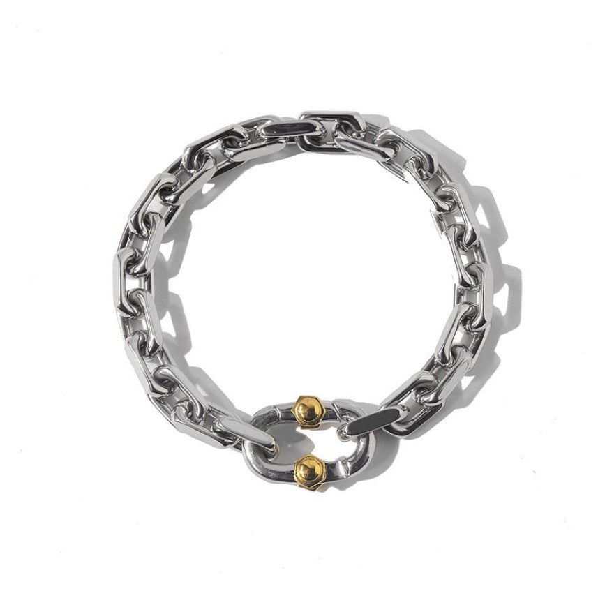 Bracelet à chaîne épaisse en métal rétro, or et argent 18 carats, pour hommes et femmes, mode européenne et américaine, design 248n
