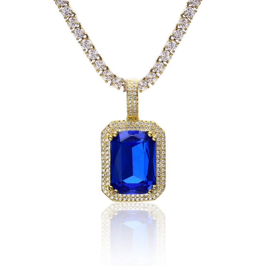 USENSET glacé Hip Hop gemme pendentif breloque collier Design de mode plusieurs couleurs avec 60 cm longue chaîne Jewelry217L