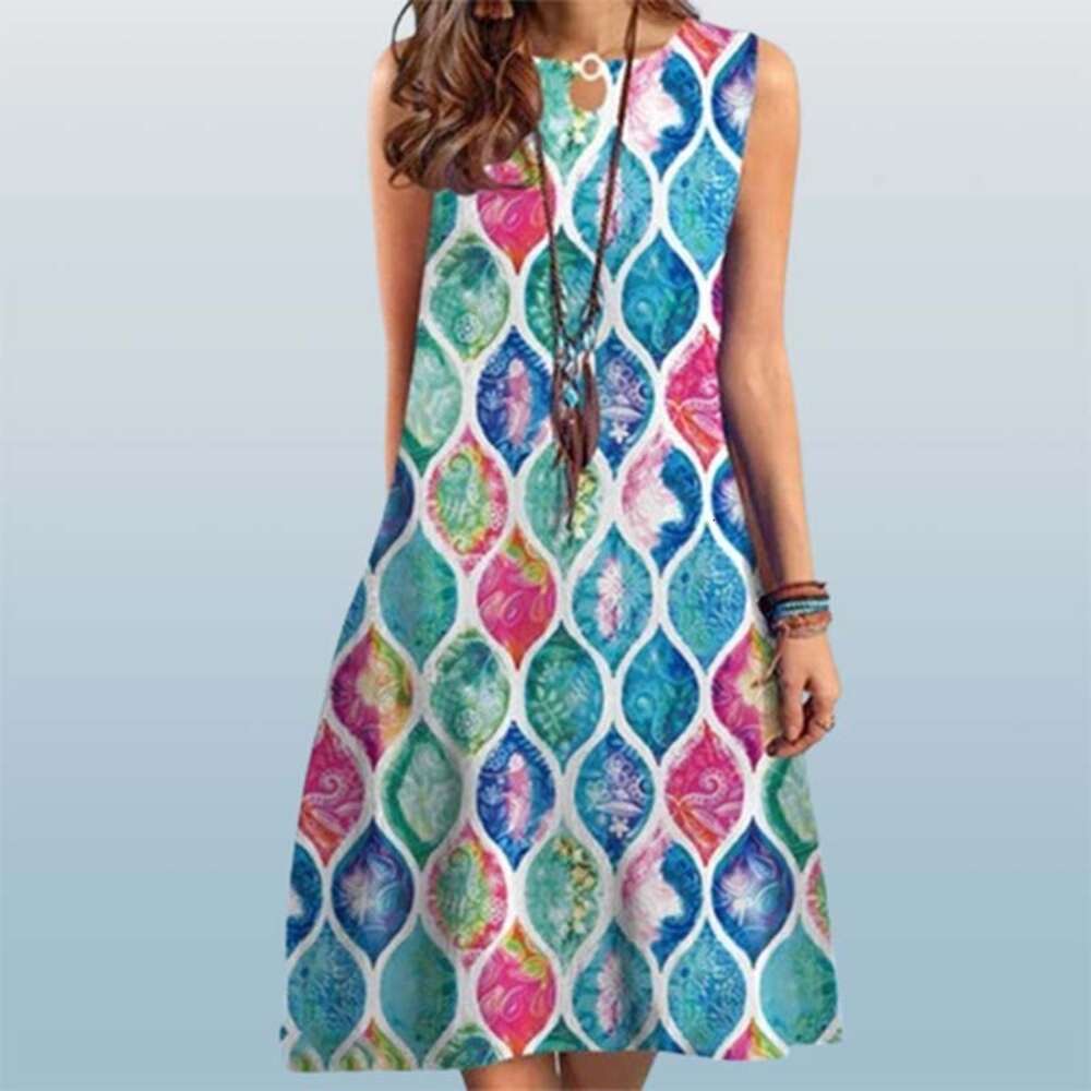 TEMU Casual jurk met ronde hals, waterdruppeltjes en print 279923