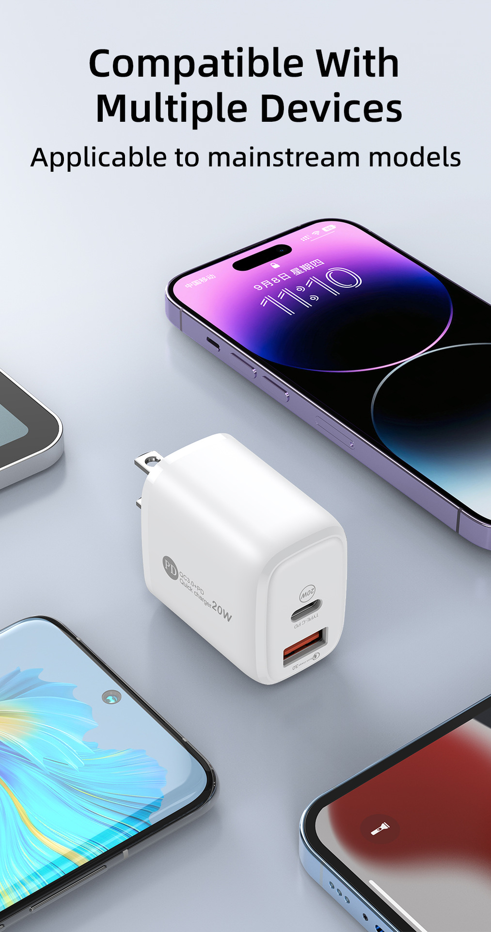 PD 20W USB Telefonladdare Typ C -laddare 2 Portar Snabbladdning för iPhone 15 14 Xiaomi 13 Samsung Huawei Mate 60 Pro Quick Charge