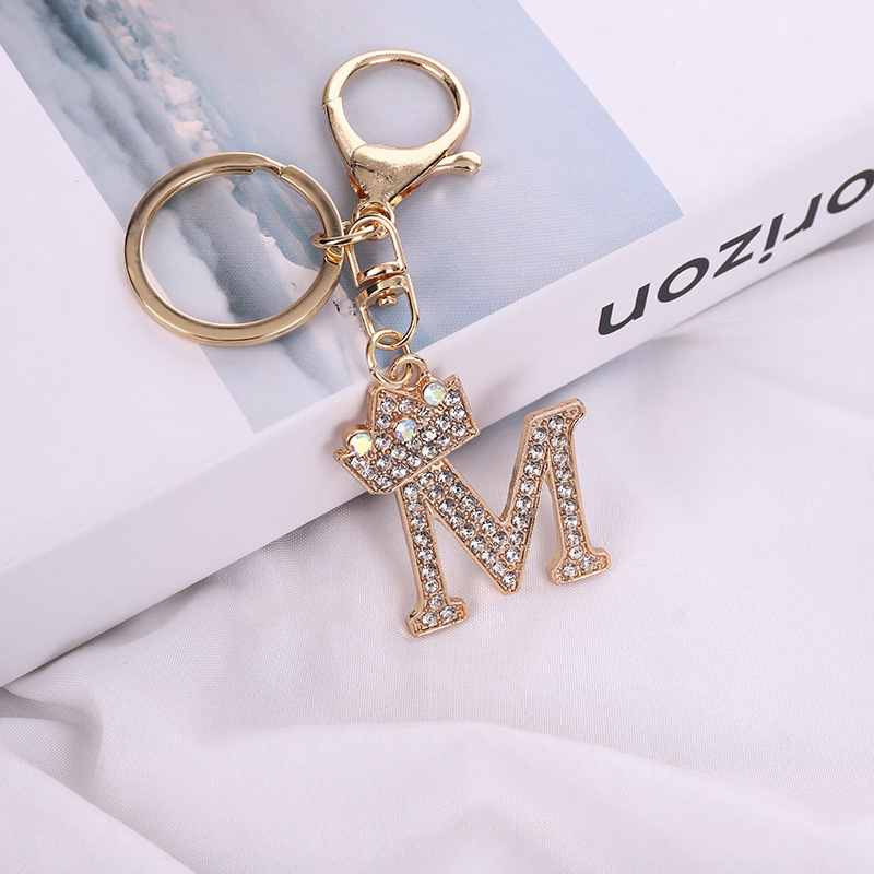 Wholesale Fashion 26 Letter Metal Keyring Rhinestone Initial Keychain Bag Pendant Charms DIY Accessories Birthday Jewelry Gifts