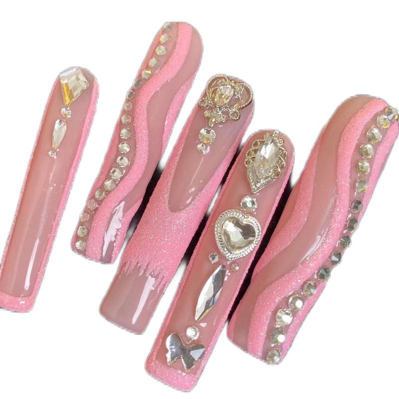 hot original wear nail False Nails long fake nails very beautiful stunning artwork in pink diamond style