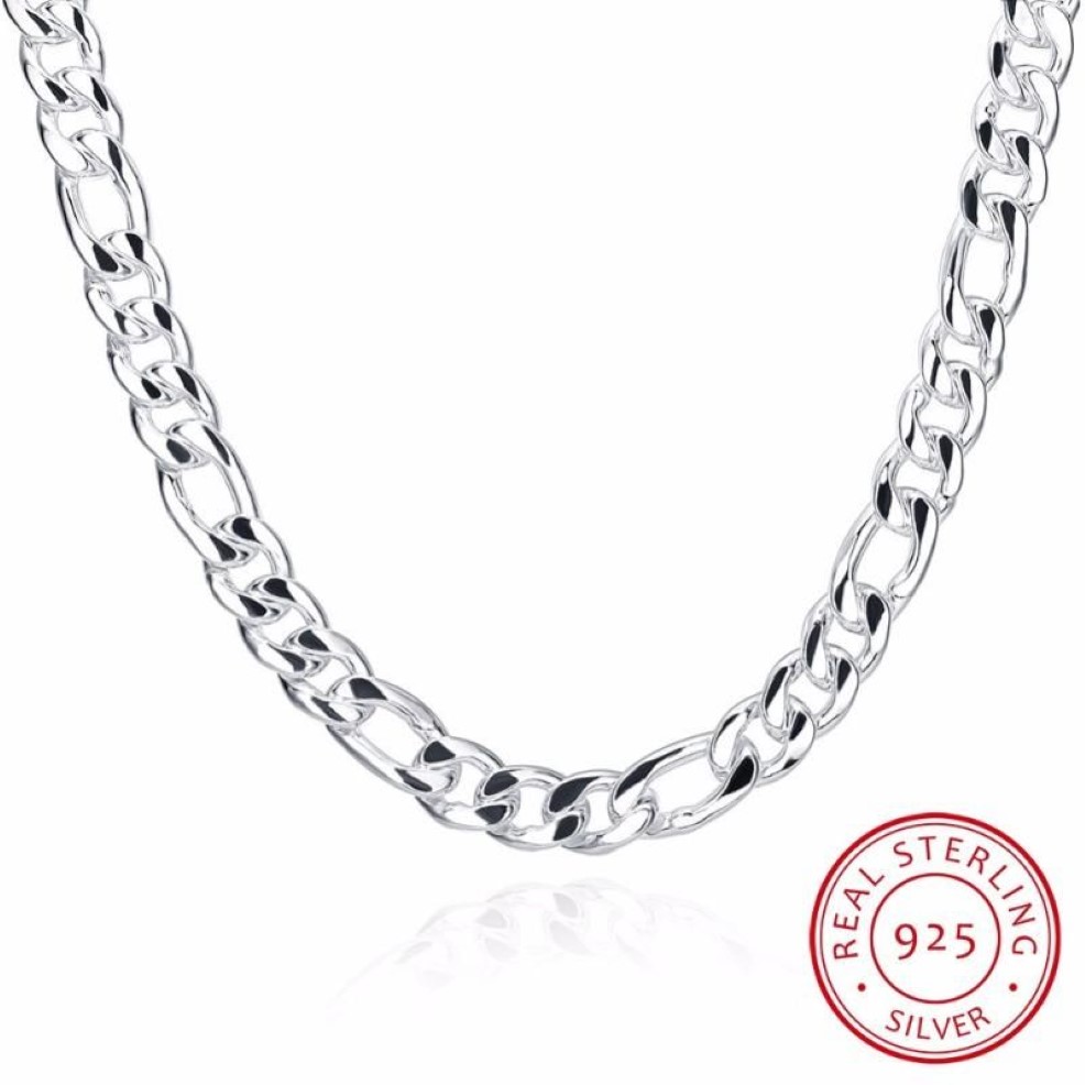 24 Pure Real 925 Sterling Silver Figaro Chains Necklaces Women Men Jewelry Boy Friend Gift 60cm 10mm Colier Whole208Y