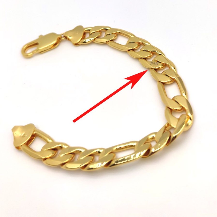 Bracelet Hip Hop à maillons Figaro italien pour hommes, 8, 46, 12mm d'épaisseur, véritable timbre 24K, chaîne de poignet remplie d'or massif fin, 1895