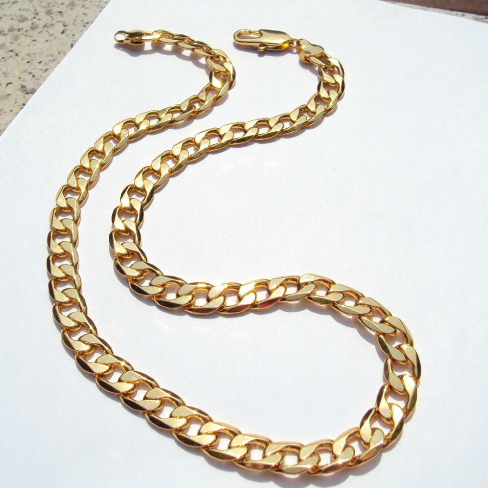 24-karätiges Massivgold mit AUTHENTISCHEM FINISH, 18-karätige gestempelte Kette, 10 mm feine Curb Cuban Link-Halskette für Herren, hergestellt in 353N