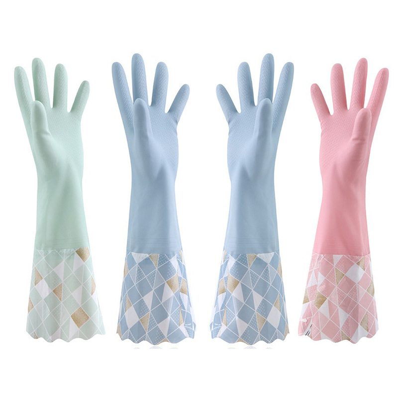 Guantes de limpieza para el hogar, venta al por mayor, con parte superior agrupada, gruesos, impermeables, de lana para invierno, guantes de cocina para lavar platos