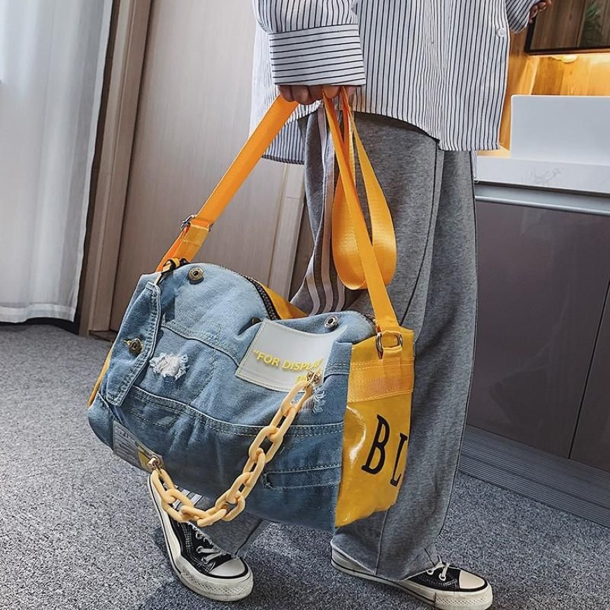 Moda Oxford Travel Bag Women Mężczyzny Bagaż podręczny Obudowa Big Travel Weekend Bag Mężczyzna Dżins Patchwork Gym Bags232N