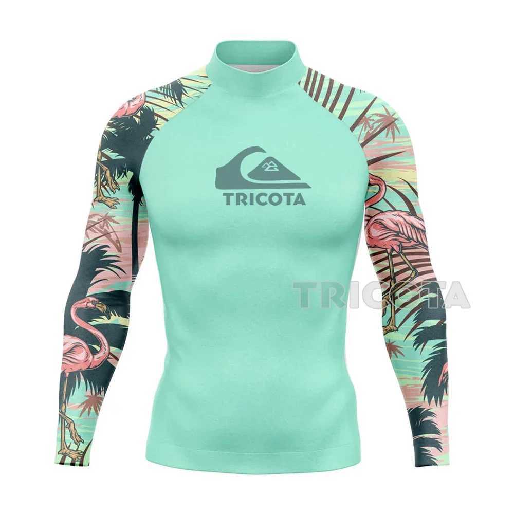 Men's Swimwear Mens Surfing Clothes Swimming Diving T-Shirts Tight Long Sleeve Rash Guard Swimwear UV Protection Beach Floatsuit Tops 24327