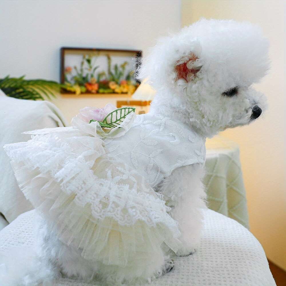 Cães com vestido de casamento floral vintage, saia estilo princesa para animais de estimação, cães pequenos adequados como Bichon Frise, Pomeranian, Teddy.Roupa adorável para Yorkshire Terrier e