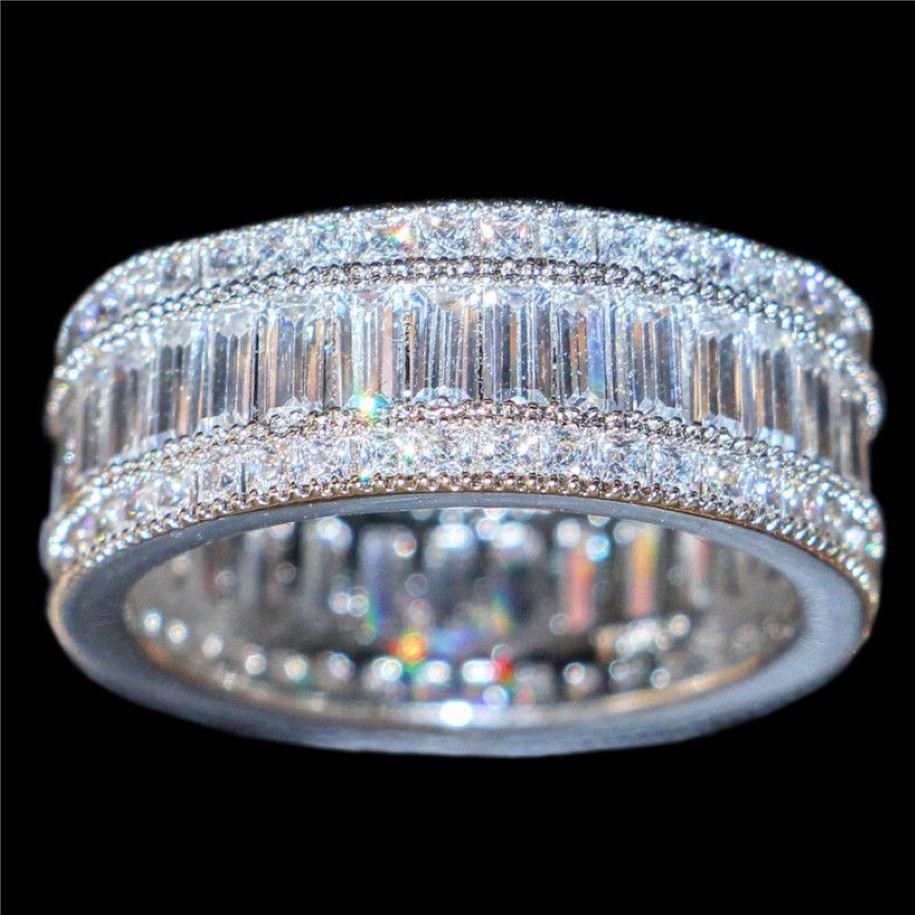 Роскошные кольца из белого золота 10 карат с квадратным паве, полностью имитация бриллианта CZ, драгоценные камни, ювелирные изделия, коктейльное обручальное кольцо для 211 м