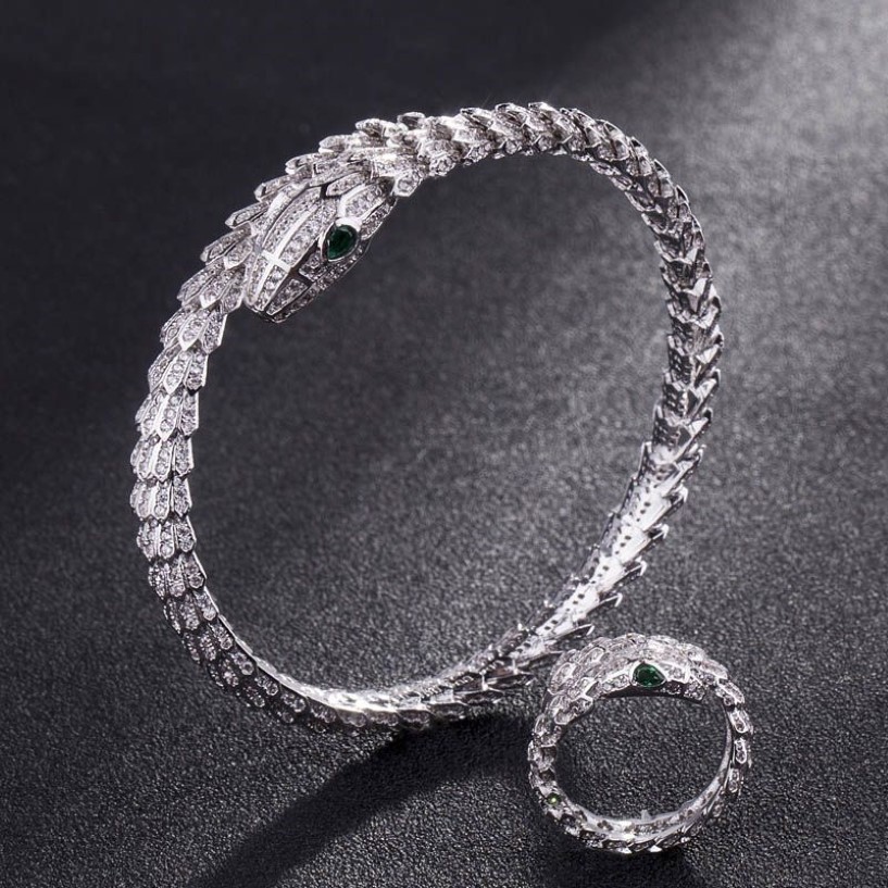 Men Silver Color Men Barkles Snake Animal Bangle Ring Jewelry Brand Zircon Zircon Love Bangle Anel Men Jewelry3176