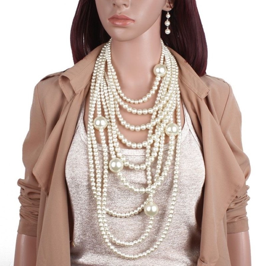 FY Europe and the United States Fashion Exaggeration wielowarstwowy naszyjnik perłowy długi sweter biżuteria Y2007302039