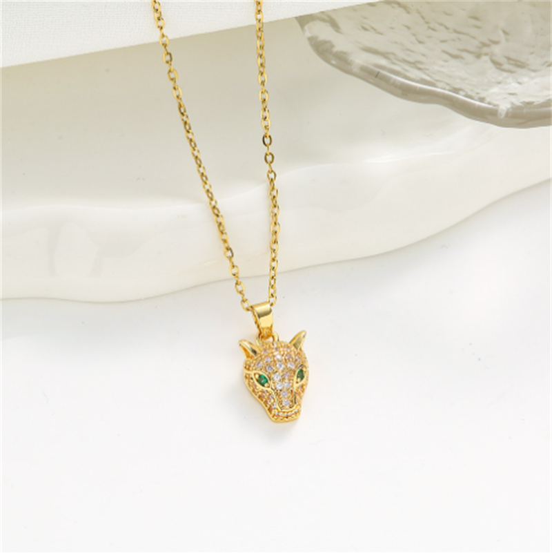 leopard necklace plated 18K real gold leopard titanium steel necklace Female zircon earrings Female full diamond ring jewelry set