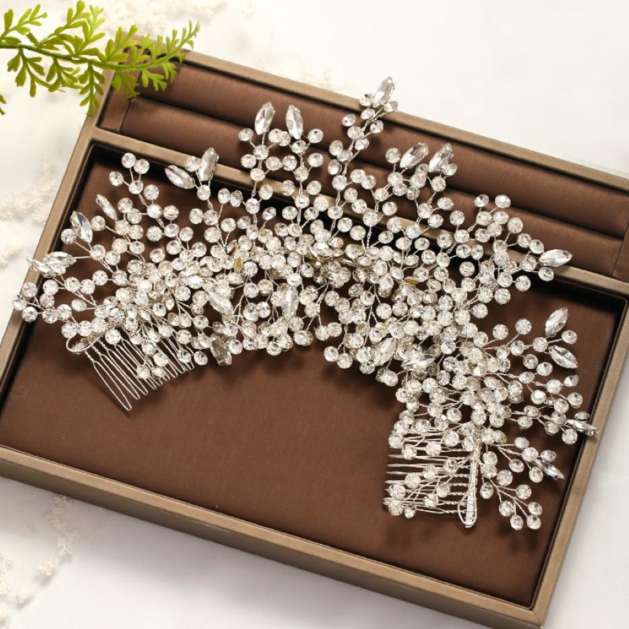 Trendy bruiloft tiara barokke kristallen hoofdtooi zilveren kleur strass haarkam bruids haar sieraden mevrouw bruiloft accessoires W0104230Z