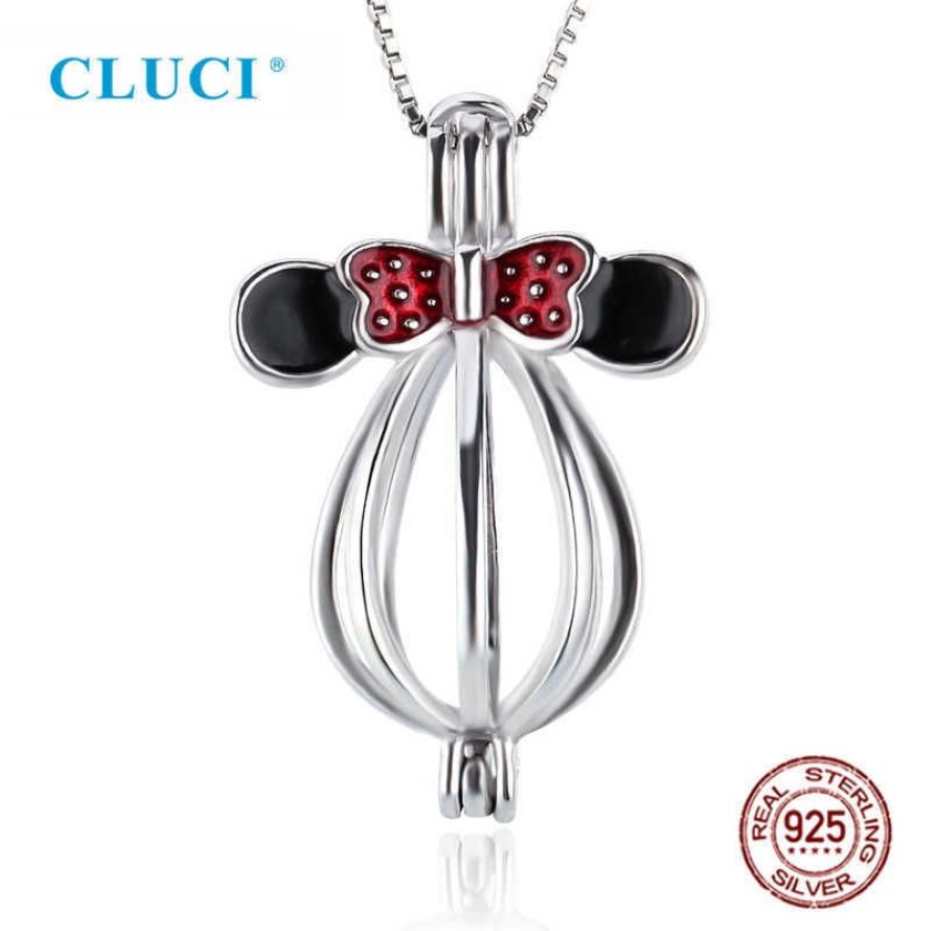 CLUCI 925 mignon souris en forme de breloques pour les femmes collier 925 en argent Sterling perle Cage pendentif médaillon SC049SB246y