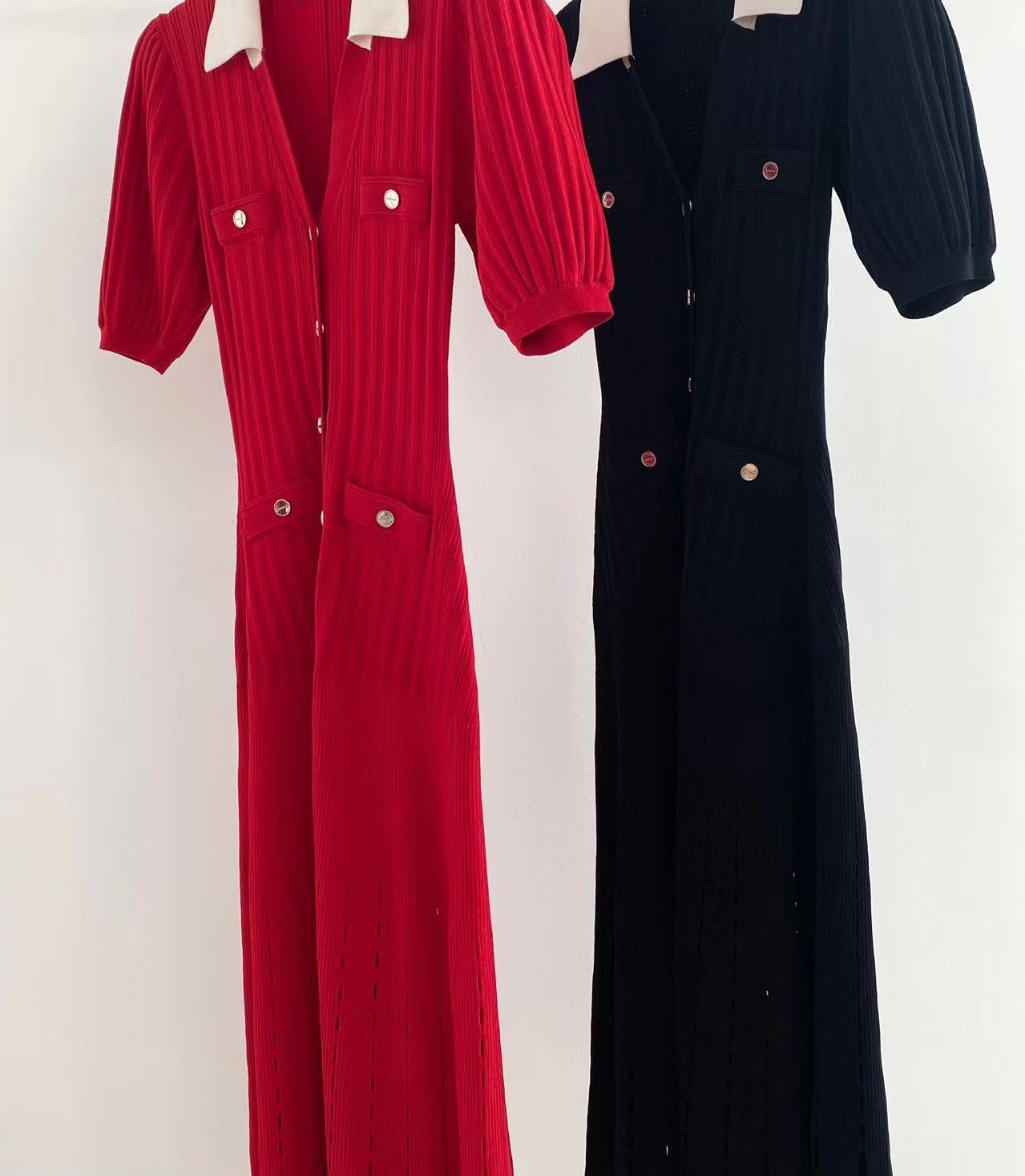 24 year new sa-n-dro spring/summer new hollow out slim fit large red contrasting knitted long dress