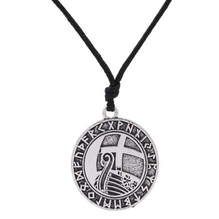 A1 Vintage Religieus Bovennatuurlijk Vikingschip Ronde Hanger Noorse Runen Pagan Amulet Viking Jewelry279B