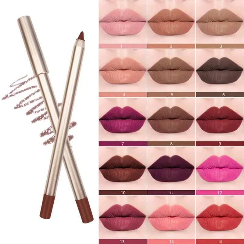 15 couleurs lipliner multicolore imperméable pigment longue durage étiquette privée crayon de maquillage en vrac personnalisé toutes teintes de lèvres