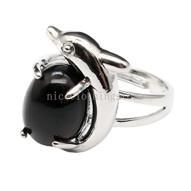 Klasyczny styl delfin klejnot pierścień unisex regulowany srebrny stop delfin pierścień czakra kryształowy prezent
