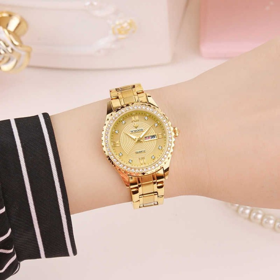 WWOOR femme montres célèbre marque décontracté femme montre en or étanche dames montres diamant montre dorée femmes 210527326O