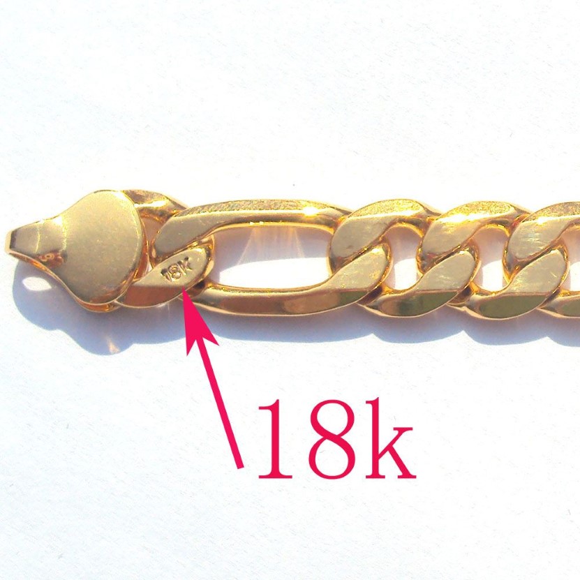 18 K Solid Gold Authentic wykończenie stemplowane 10 mm drobny łańcuch Figaro Naszyjnik242W