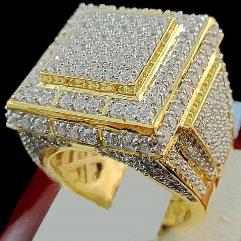 Choucong luxo masculino hiphop rock anel pavimentar diamante amarelo ouro cheio festa de casamento anéis para homens dedo jóias 239v