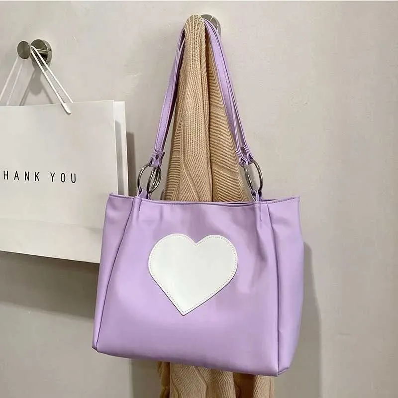 Shoulder Bags Harajuku Kawaii Women Japanese Cute Heart Lolita Tote Ladies Handbags 2023 Big Shopper with Zipper 230309