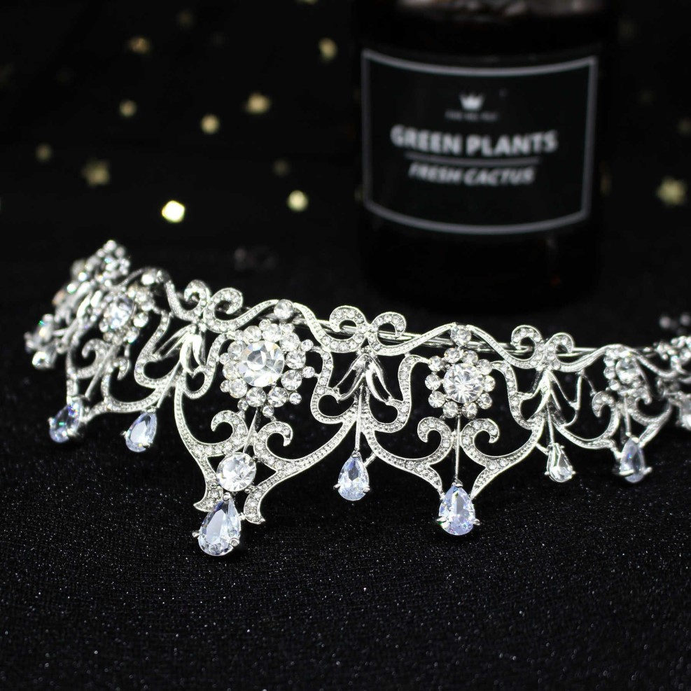 Light Blue Crystal Tiara Crown Princess Bridal Wedding Headband Hair Jewelry Accessories Fashion Headdress Pageant Prom Ornaments 285z