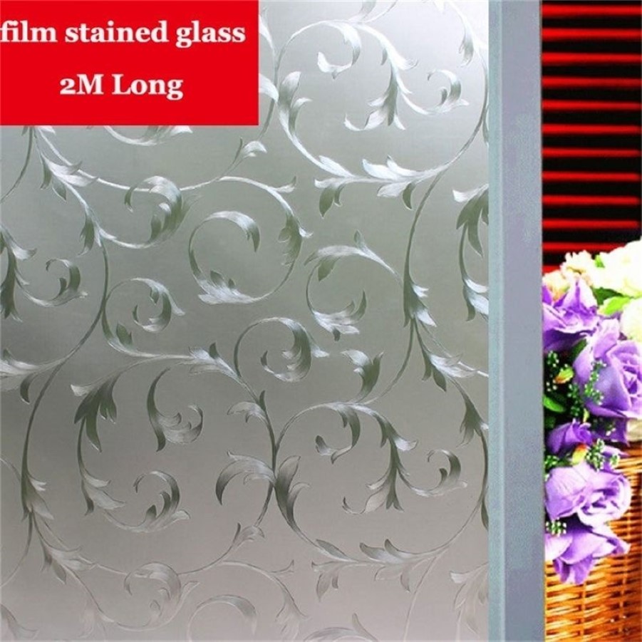 Zilver ijzer kunst patroon film glas-in-lood ondoorzichtige Frosted Window Films Vinyl Static Cling zelfklevende Privacy Glass Stickers Y203194