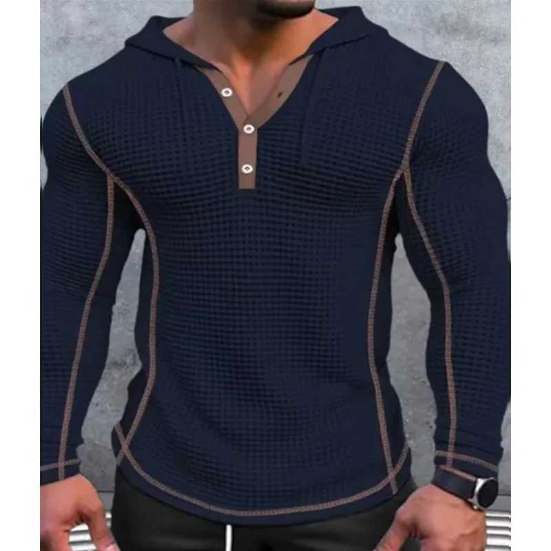 Мужские толстовки с капюшоном 2024 New Waffle Solid Polyester Slim Fit Hoodie Fashion Hip Hop Street Sweater Mens Breathable Sports Casual Long Sleeve S-3XL 24328