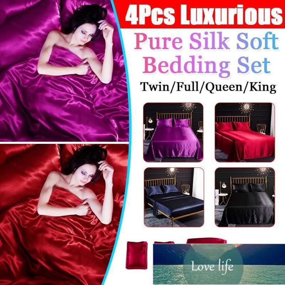 Set Romantic Soft Silk Satin Bedding Set Home Textile Bed Set Flat Sheet Fitted Sheet Pillowcase Twin Full Queen King Size Fa194O