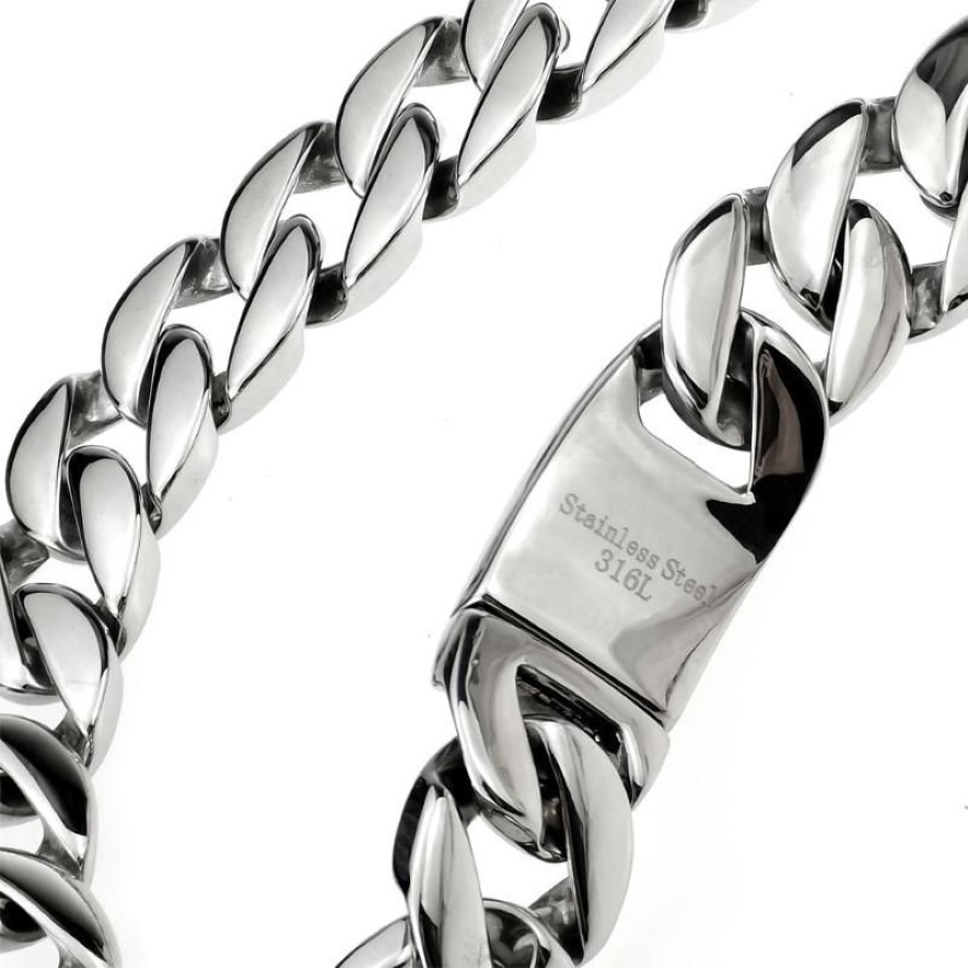 Kedjor toppkvalitet silverton 32mm bredd 316L rostfritt stål polerat trottoarkant fast tunga långkedjiga smycken262i