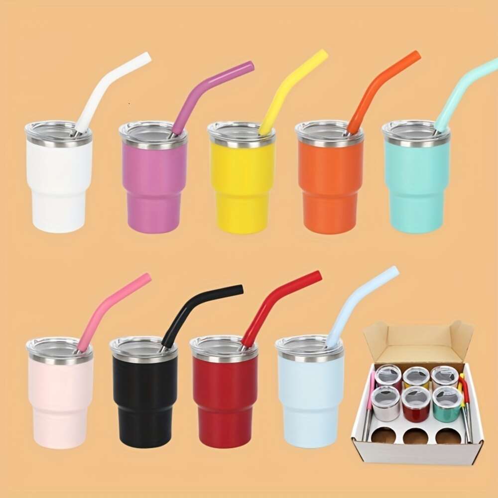 Insulated Stainless Steel Shot Glasses with Lids Straws 3oz Capacity Bar, Pub, Club, Restaurant, Home Use - Durable and Portable Drinkware for Hot or Cold