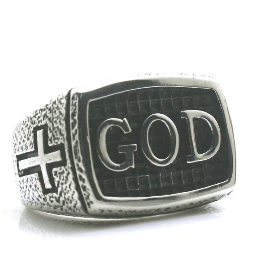 Mens Boys 316L rostfritt stål Cool Cross God Jesus Christ Ring Est Cluster Rings257T