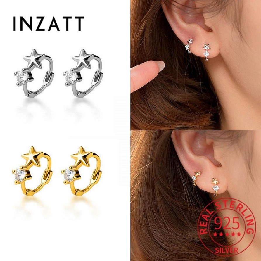 Hoop & Huggie INZAReal 925 Sterling Silver 8 10MM Starfish Cute Zircon Earrings For Women Charm Fine Jewelry Minimalist Accessorie221R