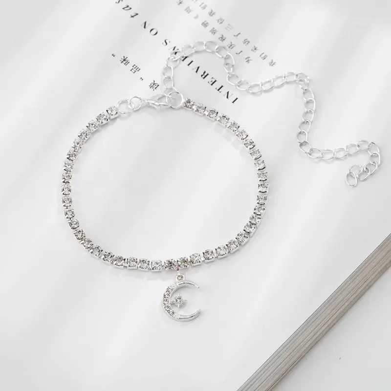 Bracelets de cheville Classique Zircon Cubique Lune Chaîne Cheville Bracelet Femmes Mode Argent Cheville Plage Cheville Bracelet Pieds Nus BijouxL2403